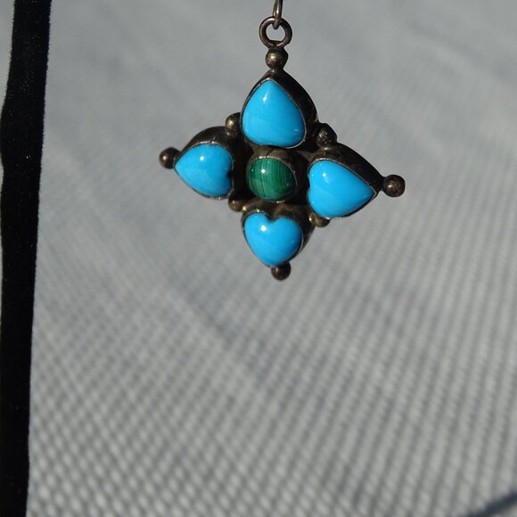 Sterling Silver Turquoise and Malachite Pierced Earrings - Picture 2 of 7